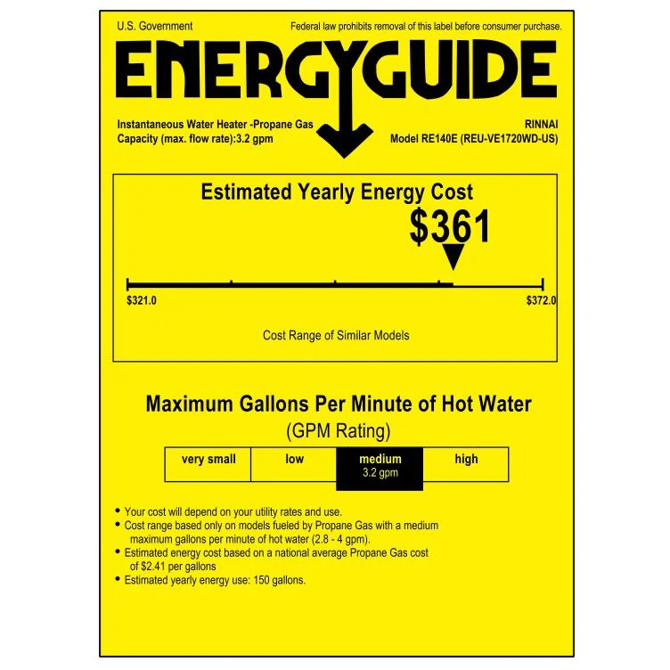 Rinnai RE140eP High Efficiency Non Condensing Outdoor Propane Tankless Water Heater - Image 3