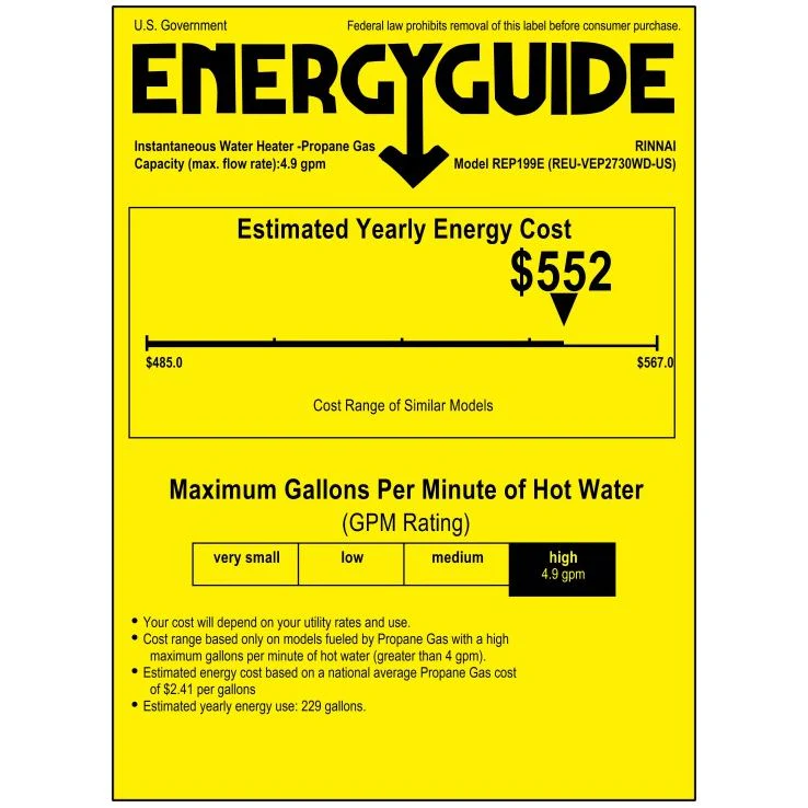 Rinnai REP199eP High Efficiency Non Condensing Propane Tankless Water Heater With Built-in Recirculation Pump - Image 3